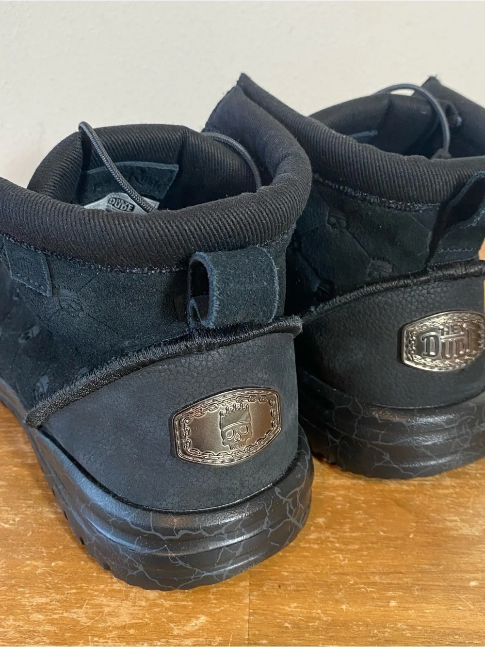 Hey Dude X Jelly Roll Suede Boots Bradley Black Skull Print - Size 11
